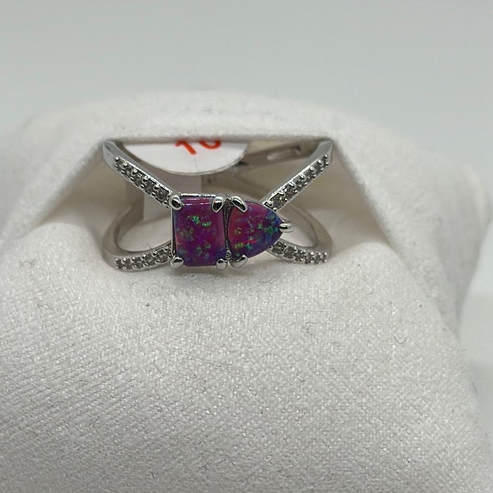 Elegant Rhodium and Purple Ring No Bag Never worn size 10